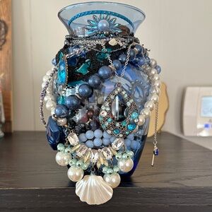 Blue and Silver Mystery Jewelry Collection in Blue Jar.